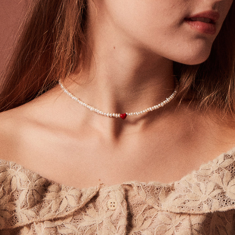 韓國VINTAGE HOLLYWOOD - Color Heart Pearl Necklace